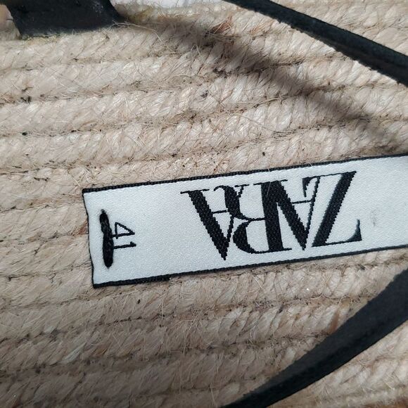NWOT Zara Lace Up Tied Leather Jute Leather Black Sandals Size 41 - Picture 4 of 8